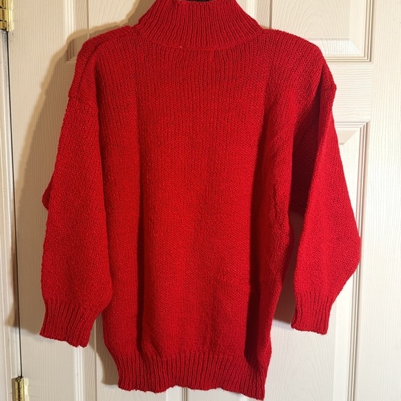 Bristol Court 70's Ski Sweater | Vintage Red Stand Collar Knit Sweater - Picture 5 of 9